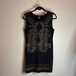 Dots Black and Gold Embellished Sheath Dress Large